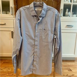Tommy Bahama Island Zone Long Sleeve  Blue/White Stripped Button Down Shirt